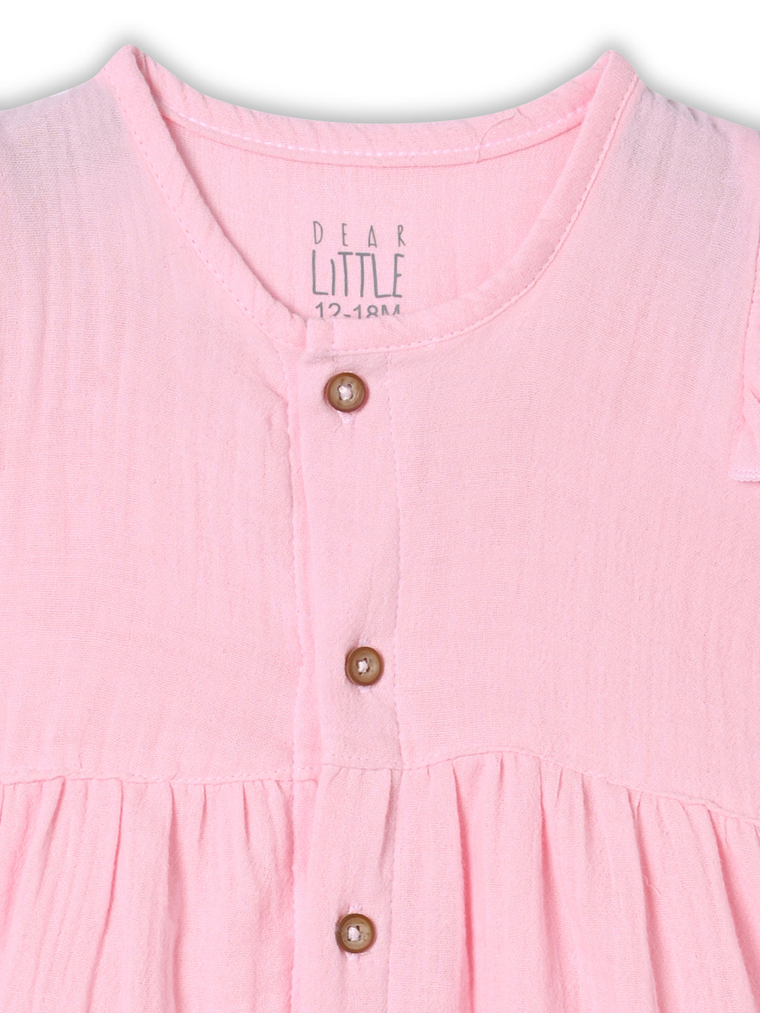 Crinkled Muslin short sleeve frock with frill - Pink