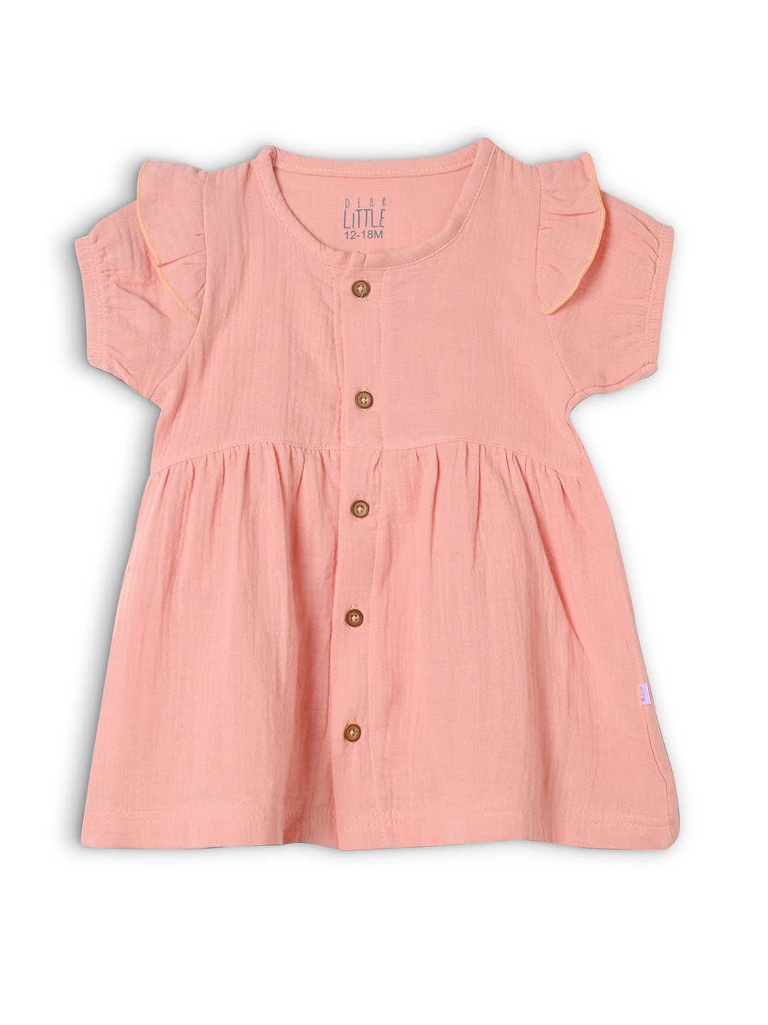 Crinkled Muslin short sleeve frock with frill - Light Orange