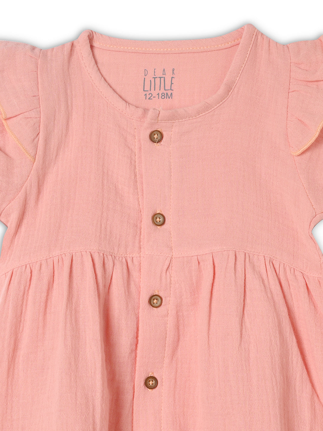 Crinkled Muslin short sleeve frock with frill - Light Orange