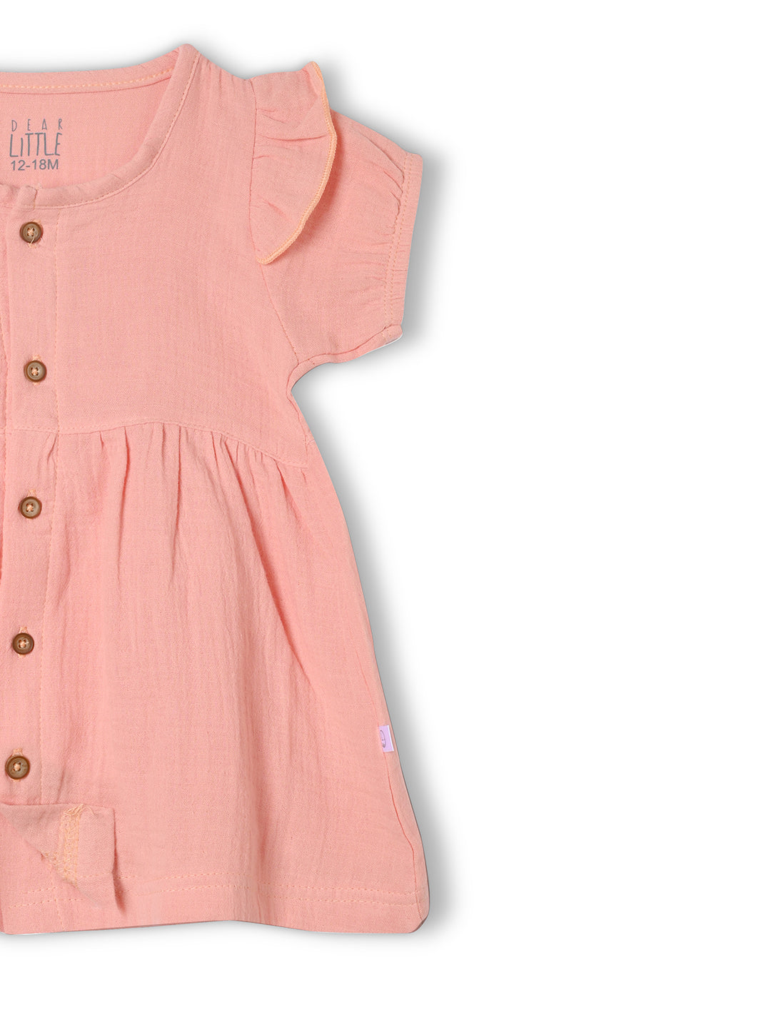 Crinkled Muslin short sleeve frock with frill - Light Orange