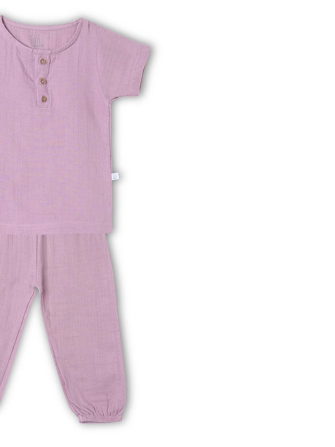 Crinkled Muslin Half sleeve Top & Pant - Mauve