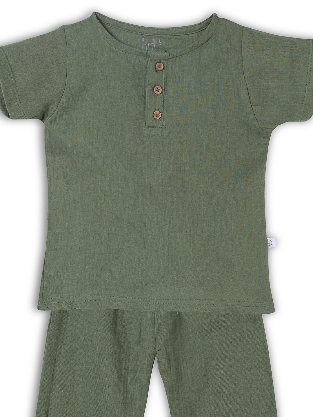 Crinkled Muslin Half sleeve Top & Pant - Olive Green