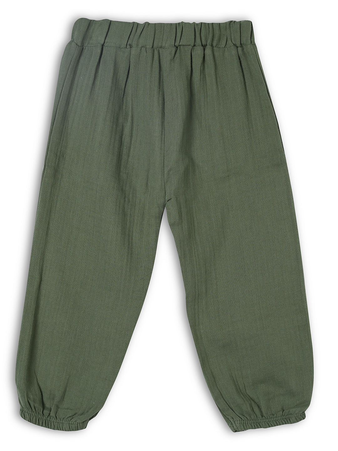 Crinkled Muslin Half sleeve Top & Pant - Olive Green