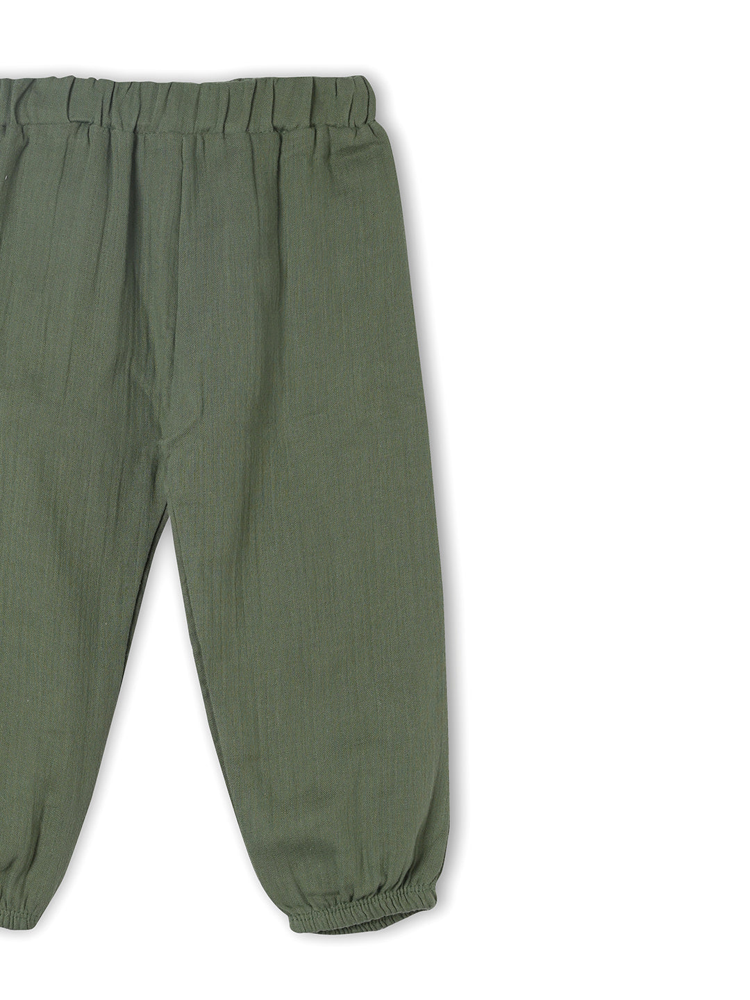 Crinkled Muslin Half sleeve Top & Pant - Olive Green