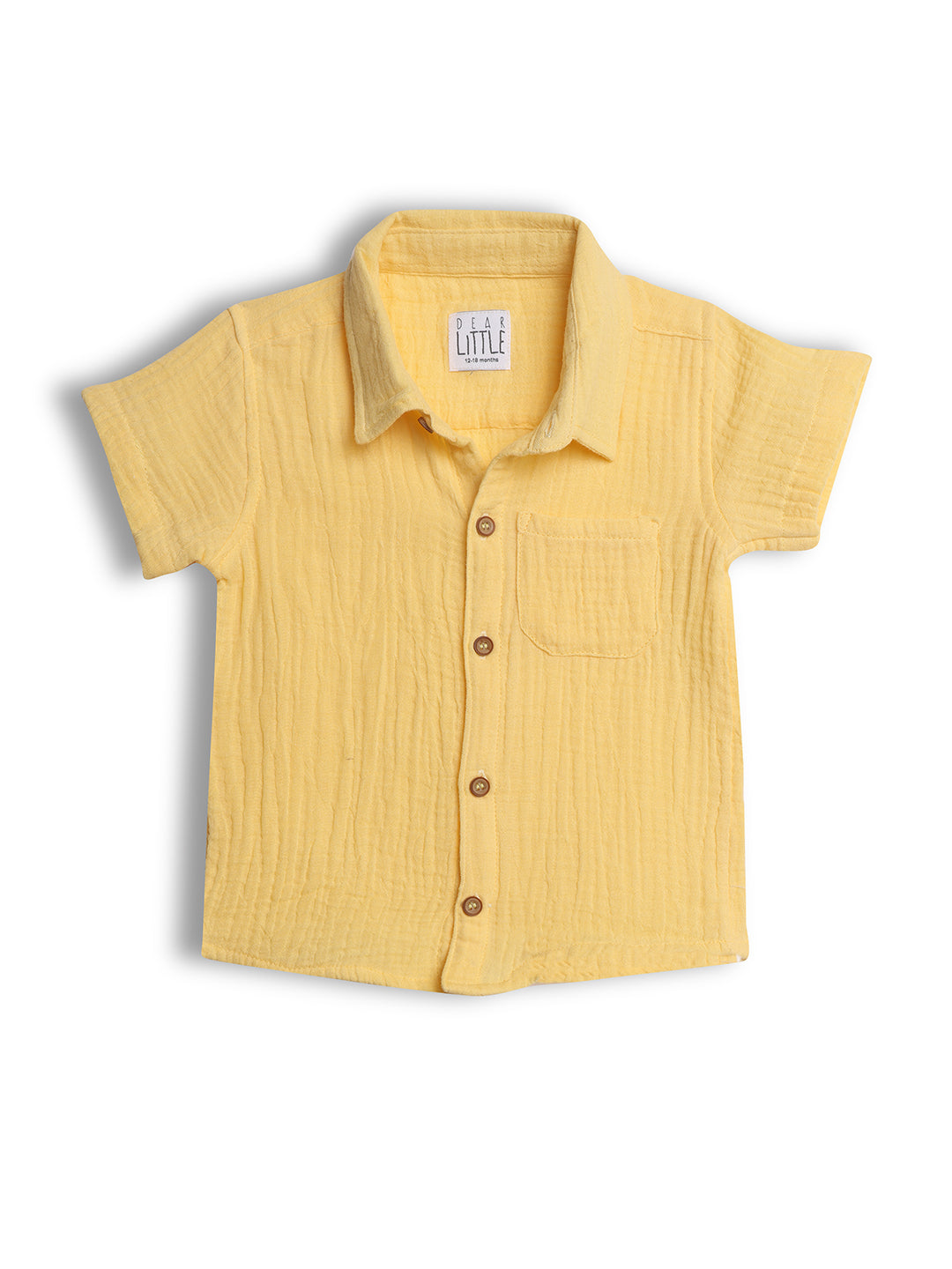 Yellow short-sleeve shirt with collar on a white background