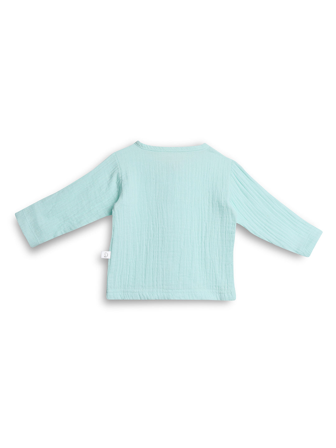 Light blue ribbed long-sleeve shirt on a white background