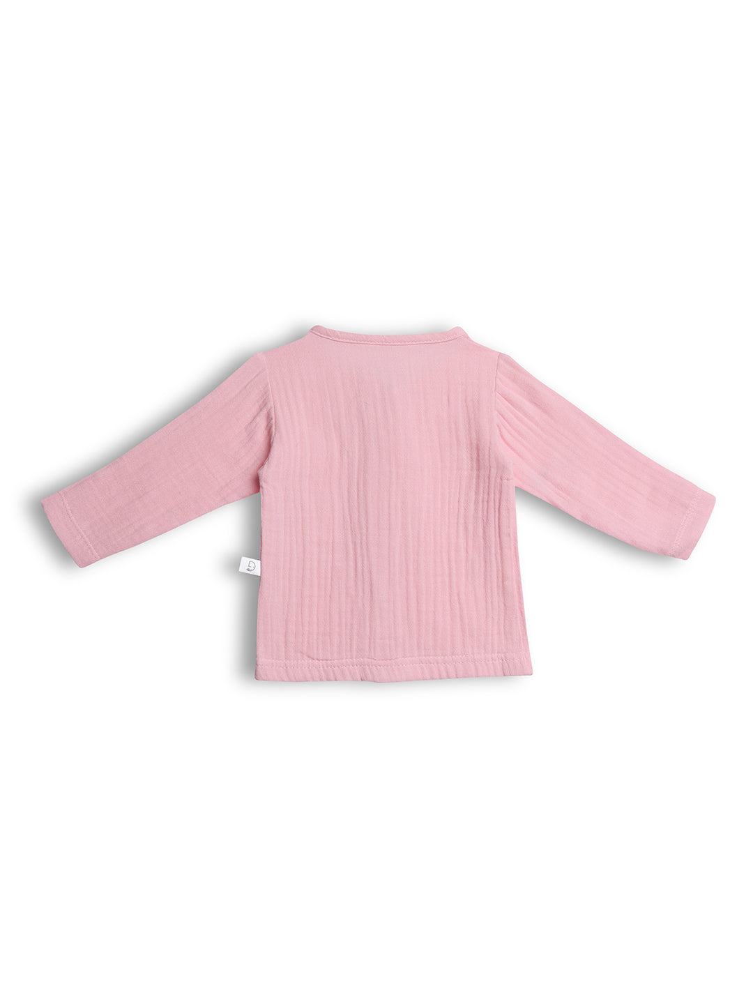 Pink ribbed long-sleeve shirt on a white background