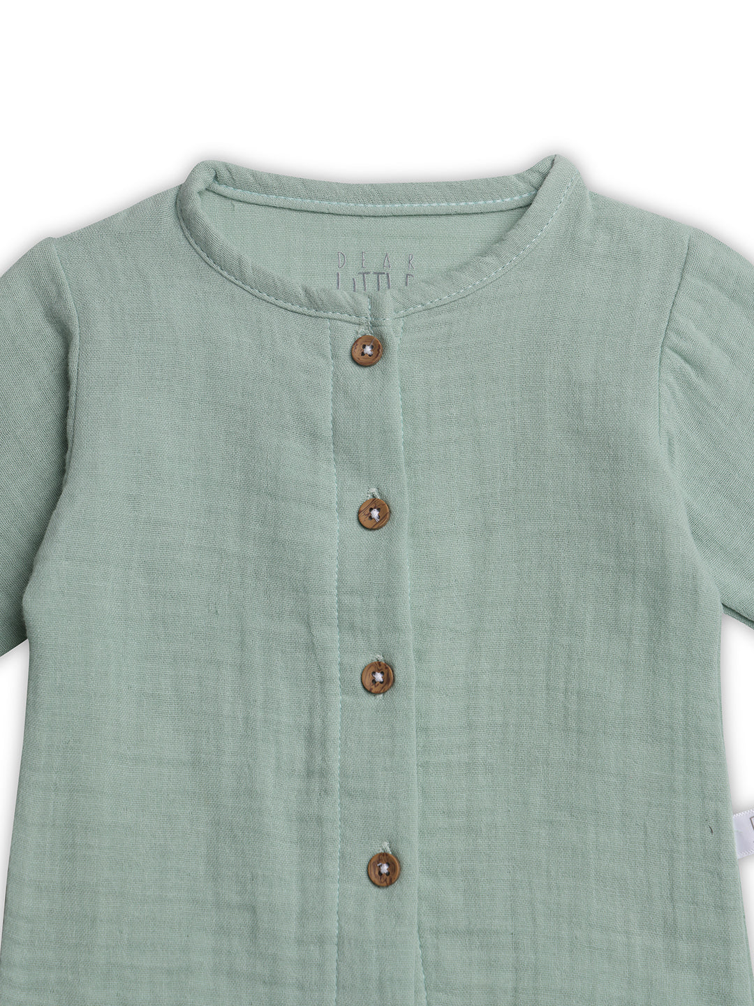 Soft Green baby Dress with brown buttons