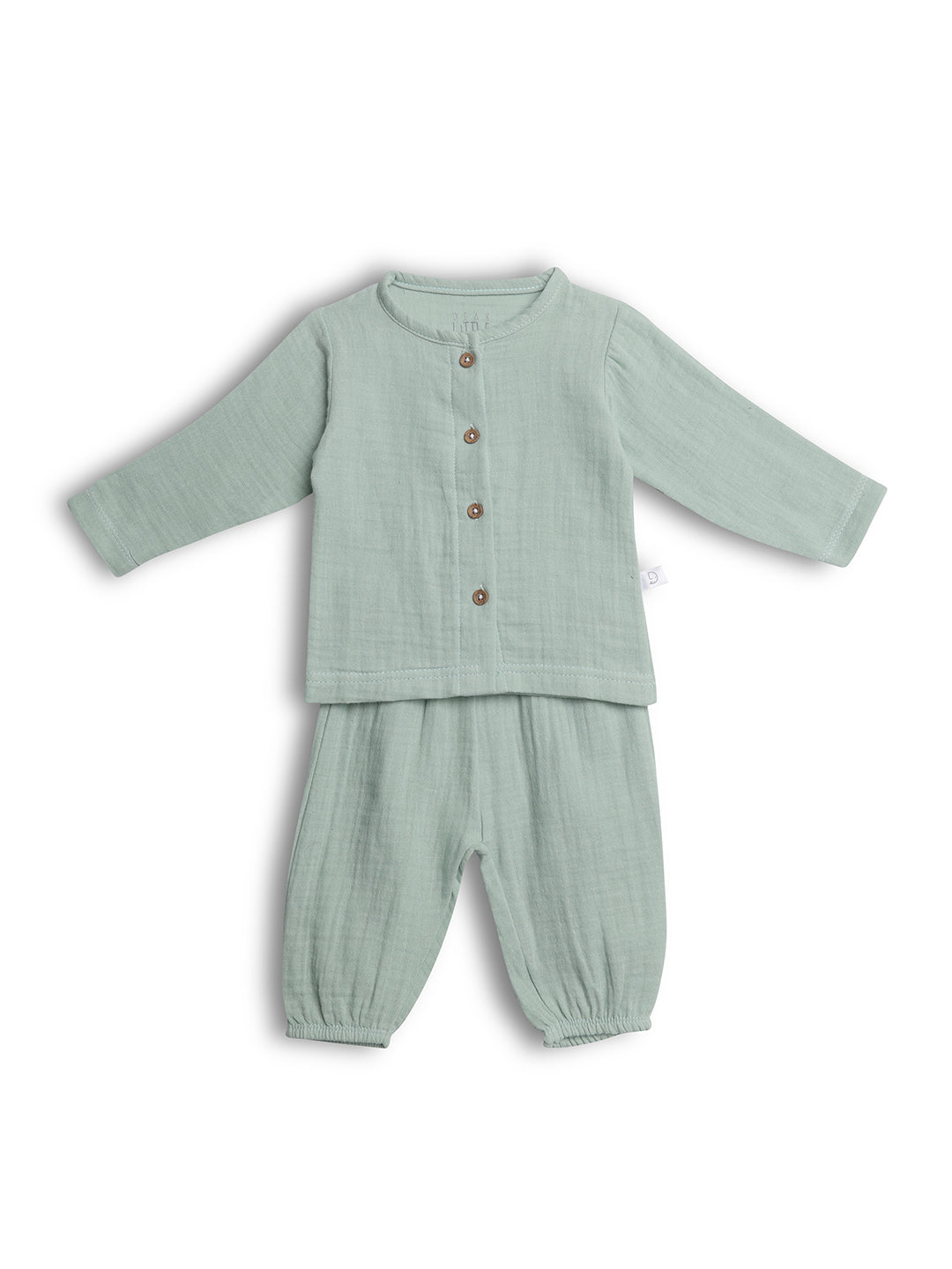 Crinkled Muslin Full Sleeve Co-ord Set - Soft Green