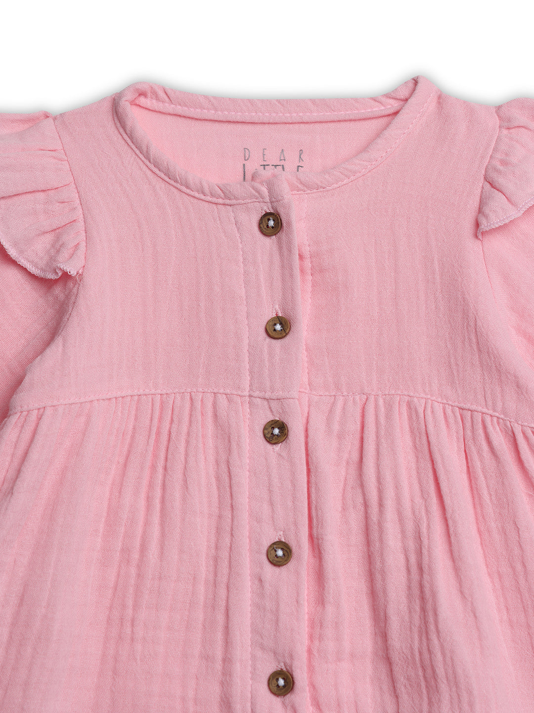 Crinkled Muslin long sleeve frock - Pink