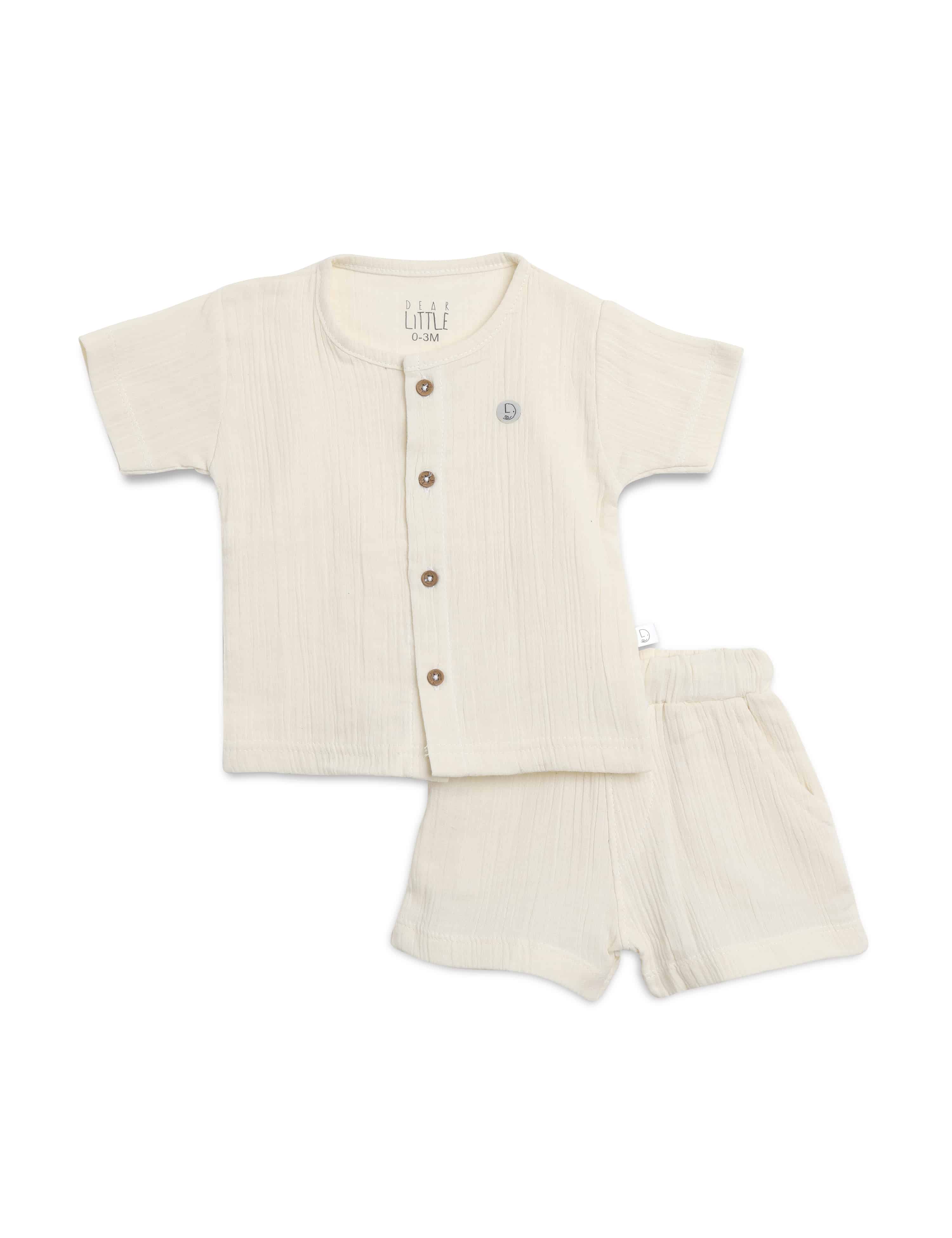 Baby outfit set with shirt and shorts on a white background