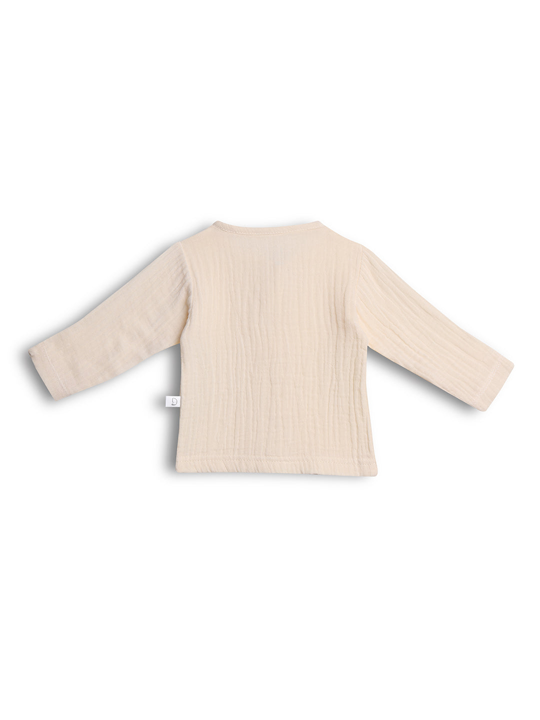 Beige ribbed baby sweater on a white background