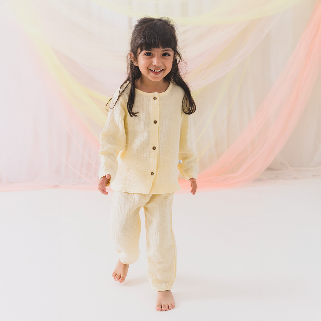 Crinkled Muslin Half sleeve Top & Pant - Mauve