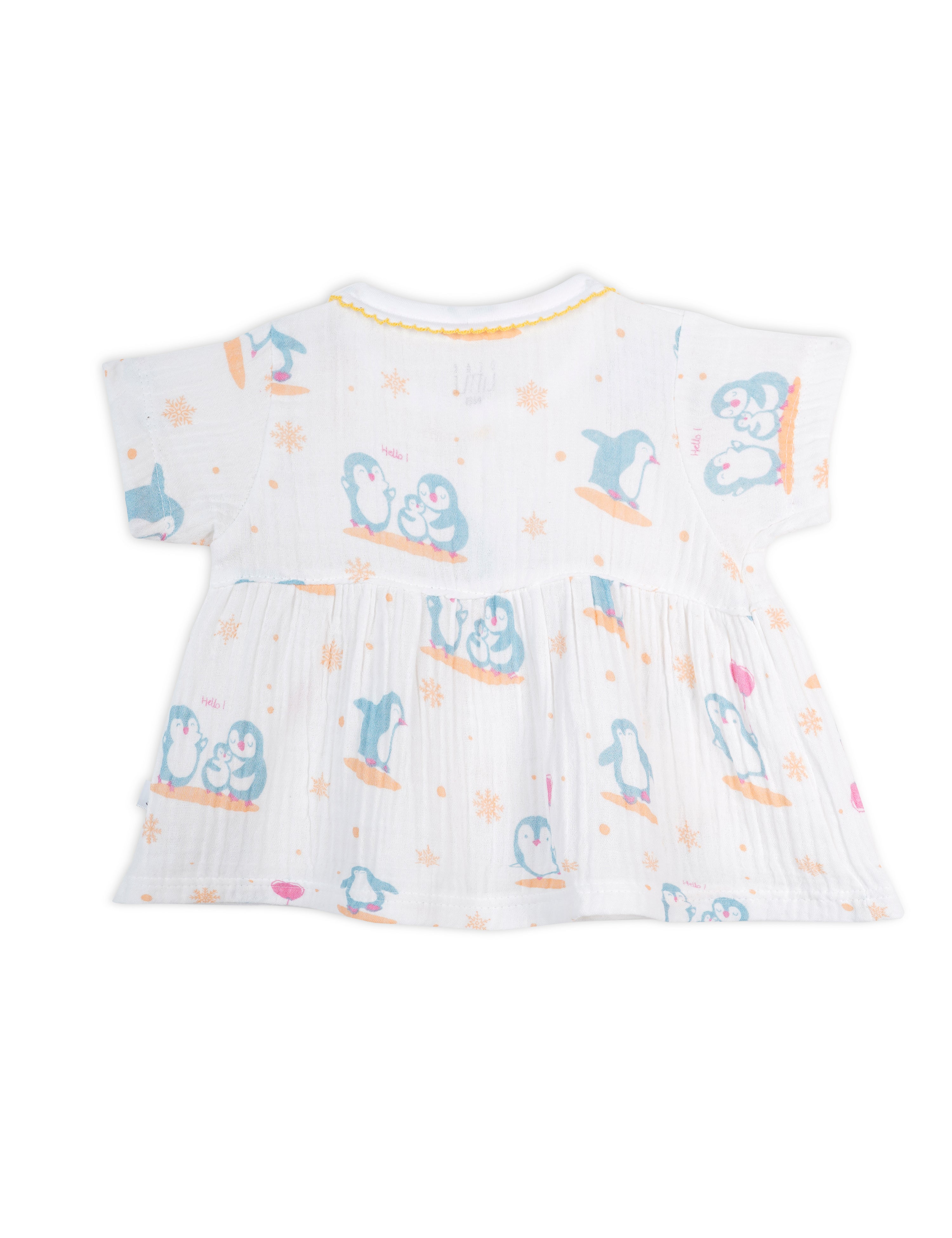 Crinkled Muslin Newborn Frock Penguin Patrol 