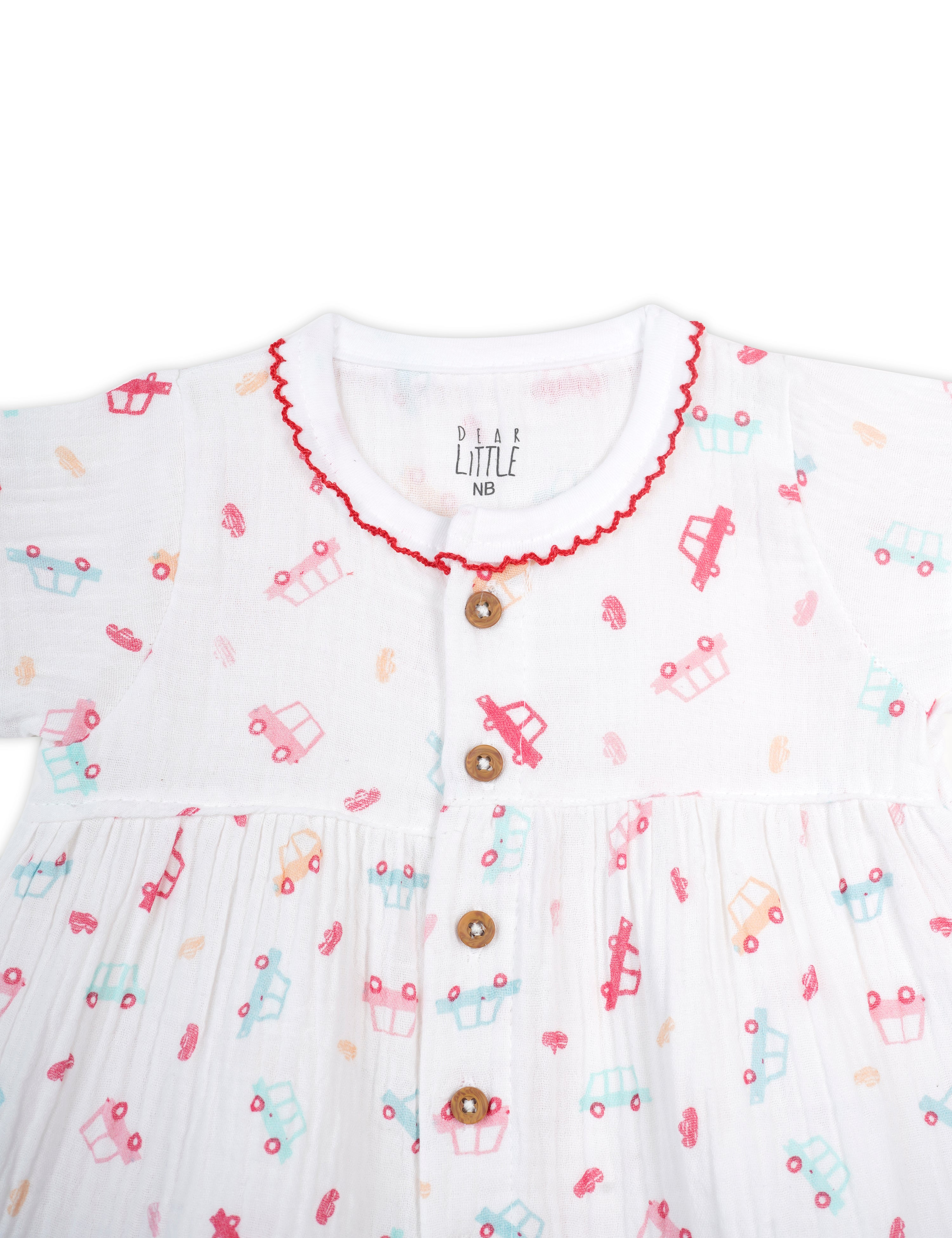 Crinkled Muslin Baby Frock in Red