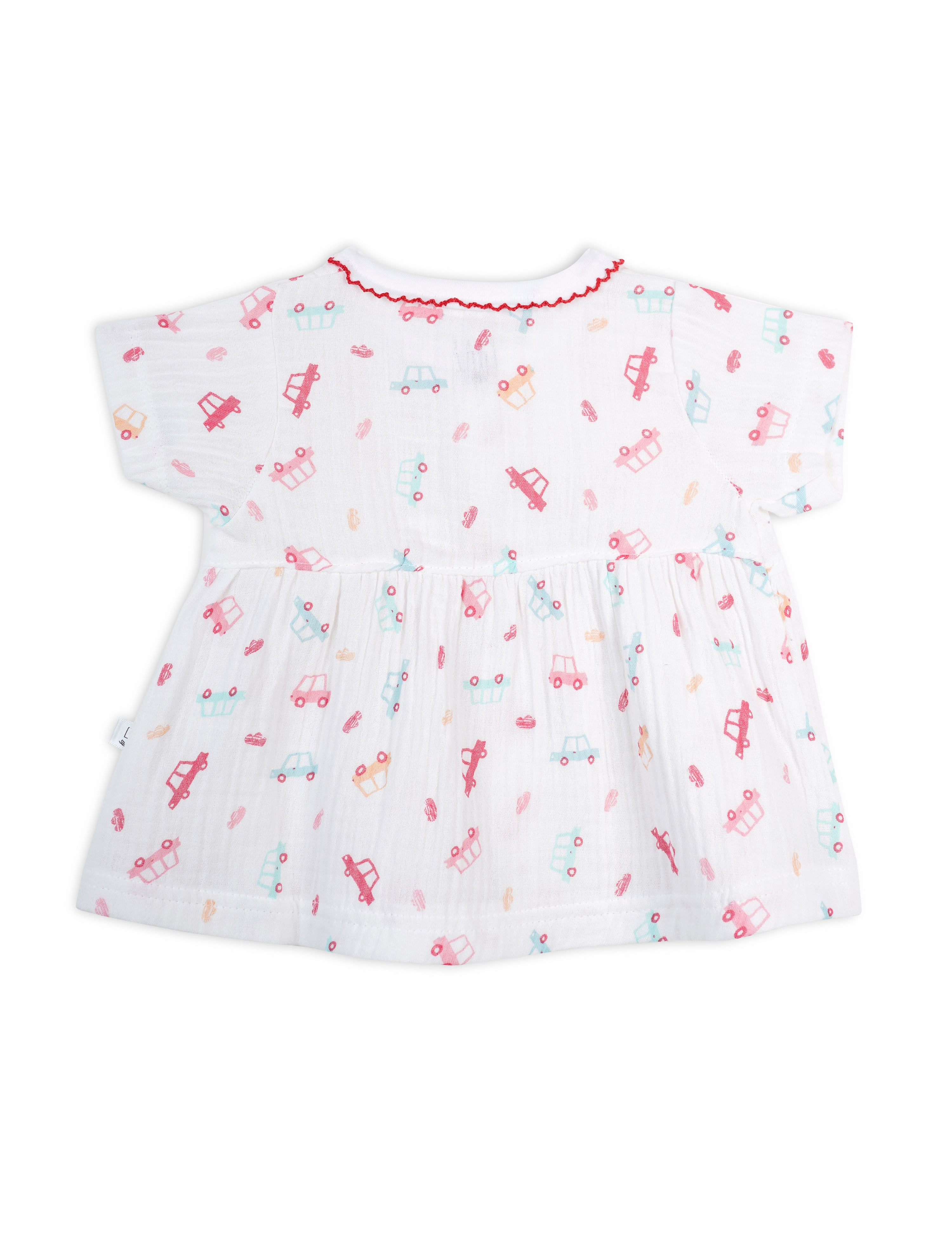 Muslin Baby Frock - Mini Wheels Red