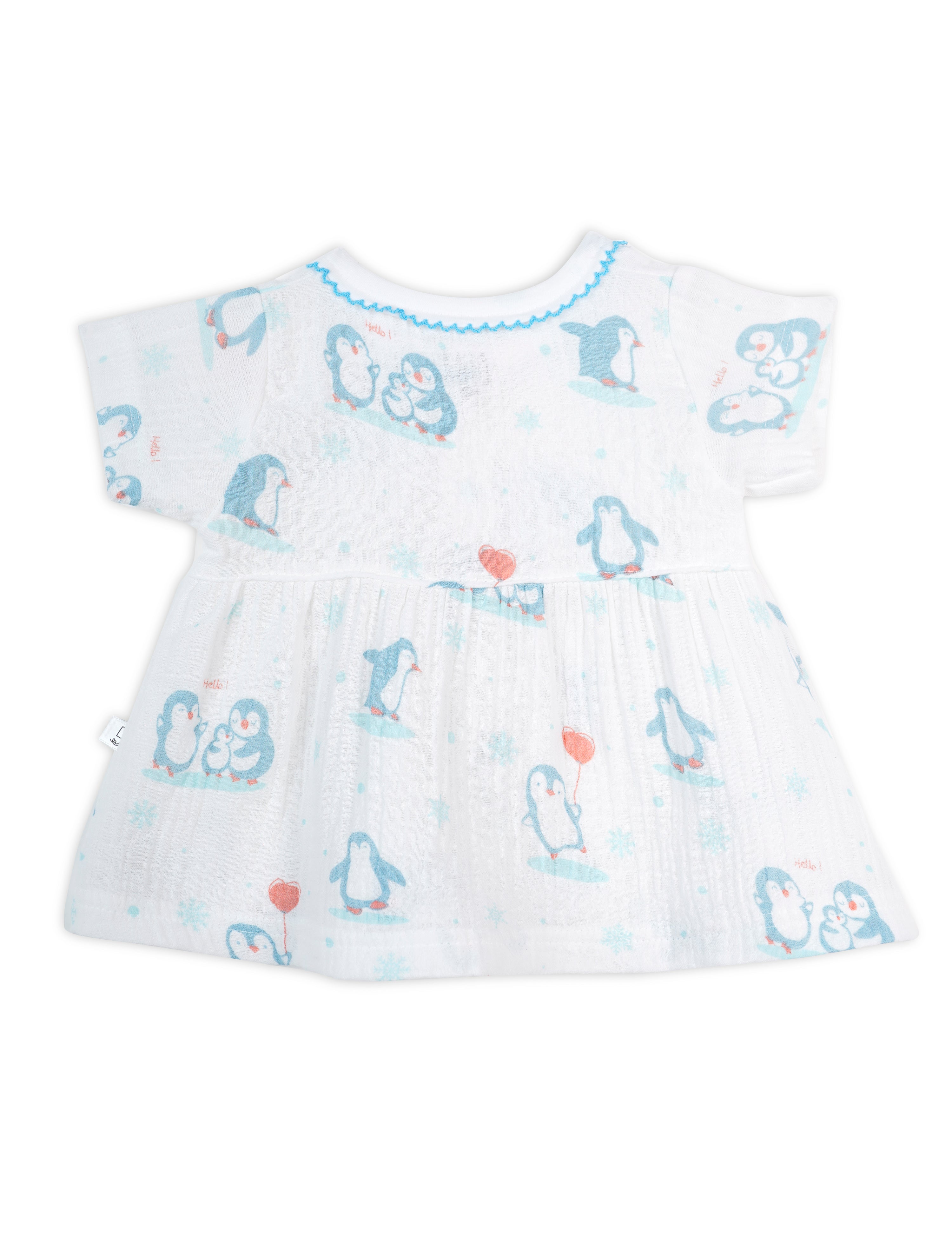 Crinkled Muslin Baby Frock Light Blue