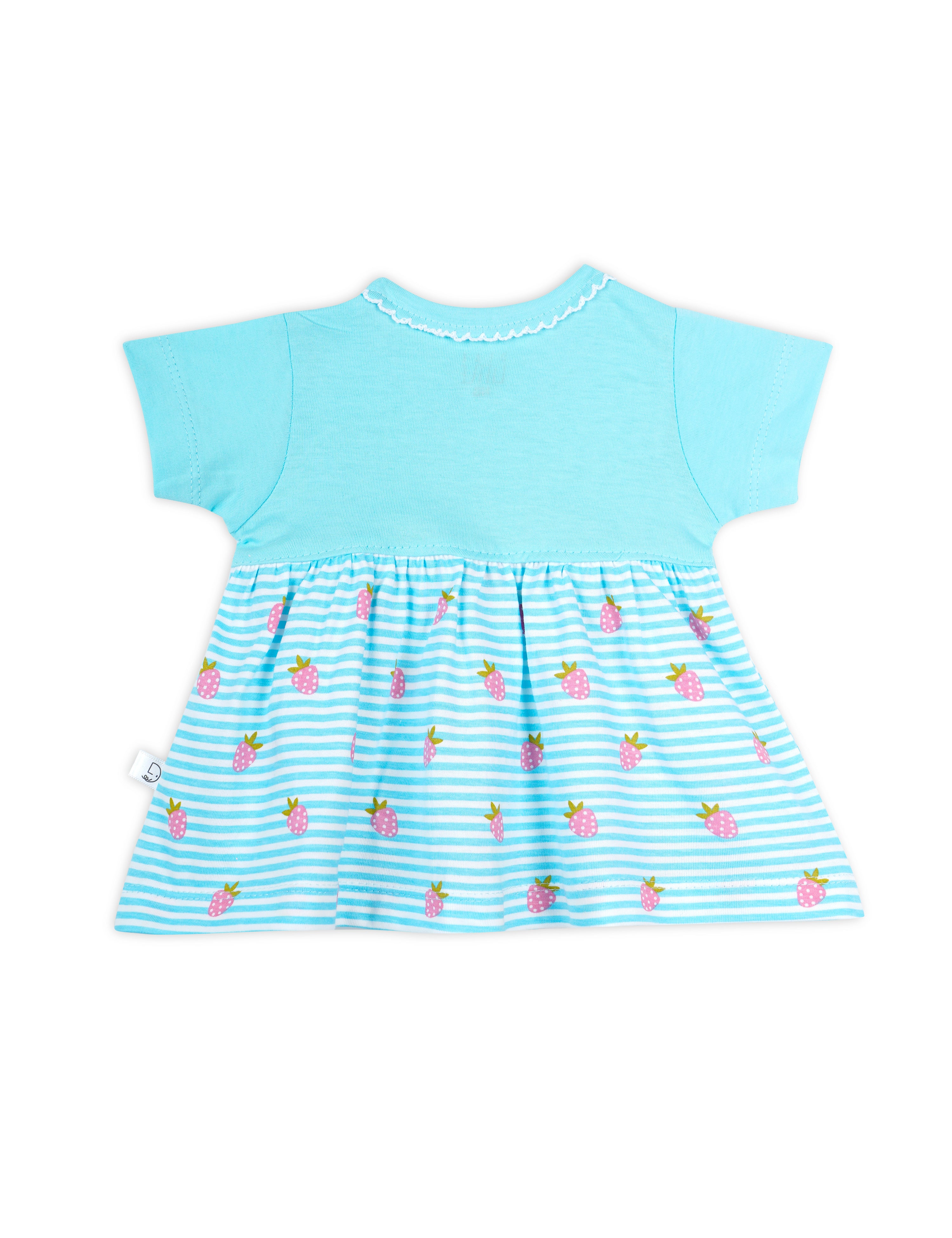 Aqua Blue Cotton Frock For Newborn