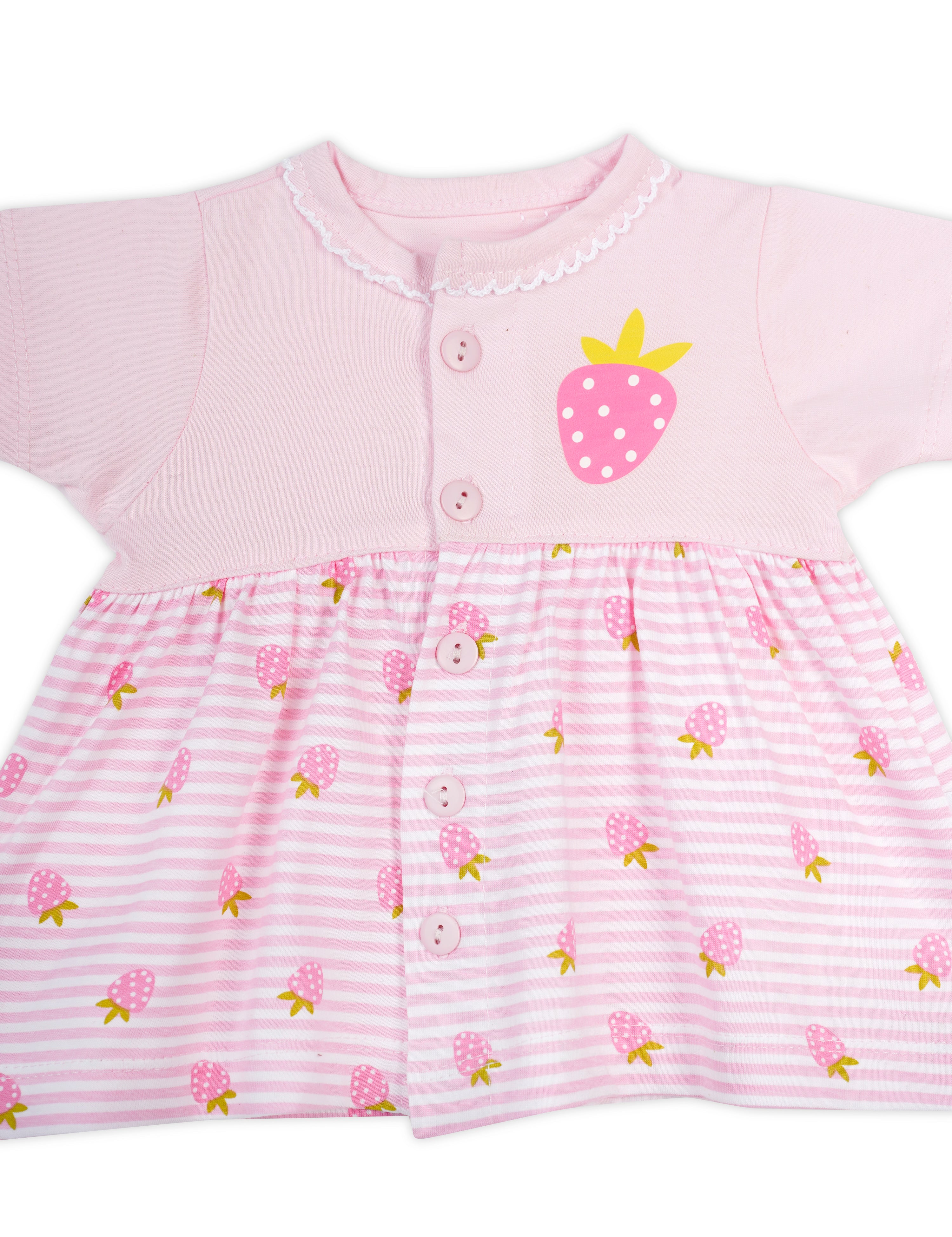 Strawberry Cotton Baby PInk Frock for Newborn