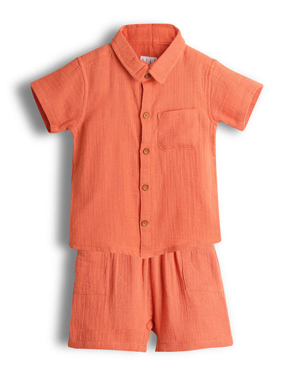 Baby Boy Shirts Crinkled Cotton Orange