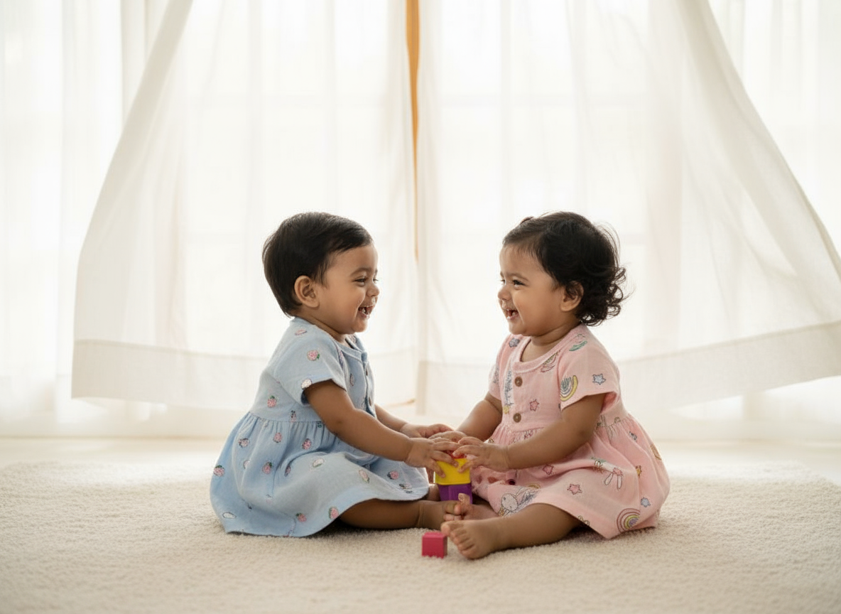 Muslin Frock Set - Pink & Blue