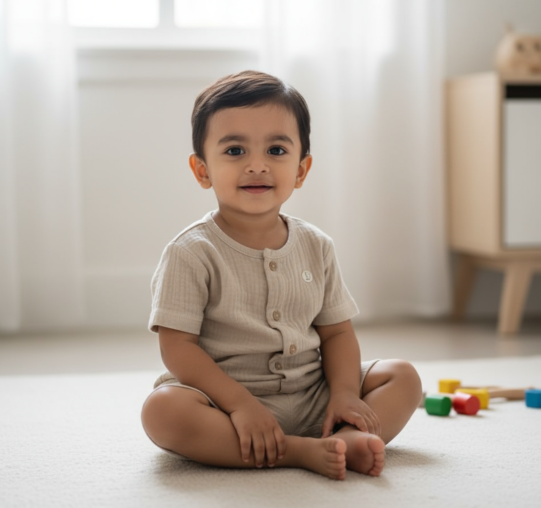Crinkled Muslin Co-ord Set - Sand Beige